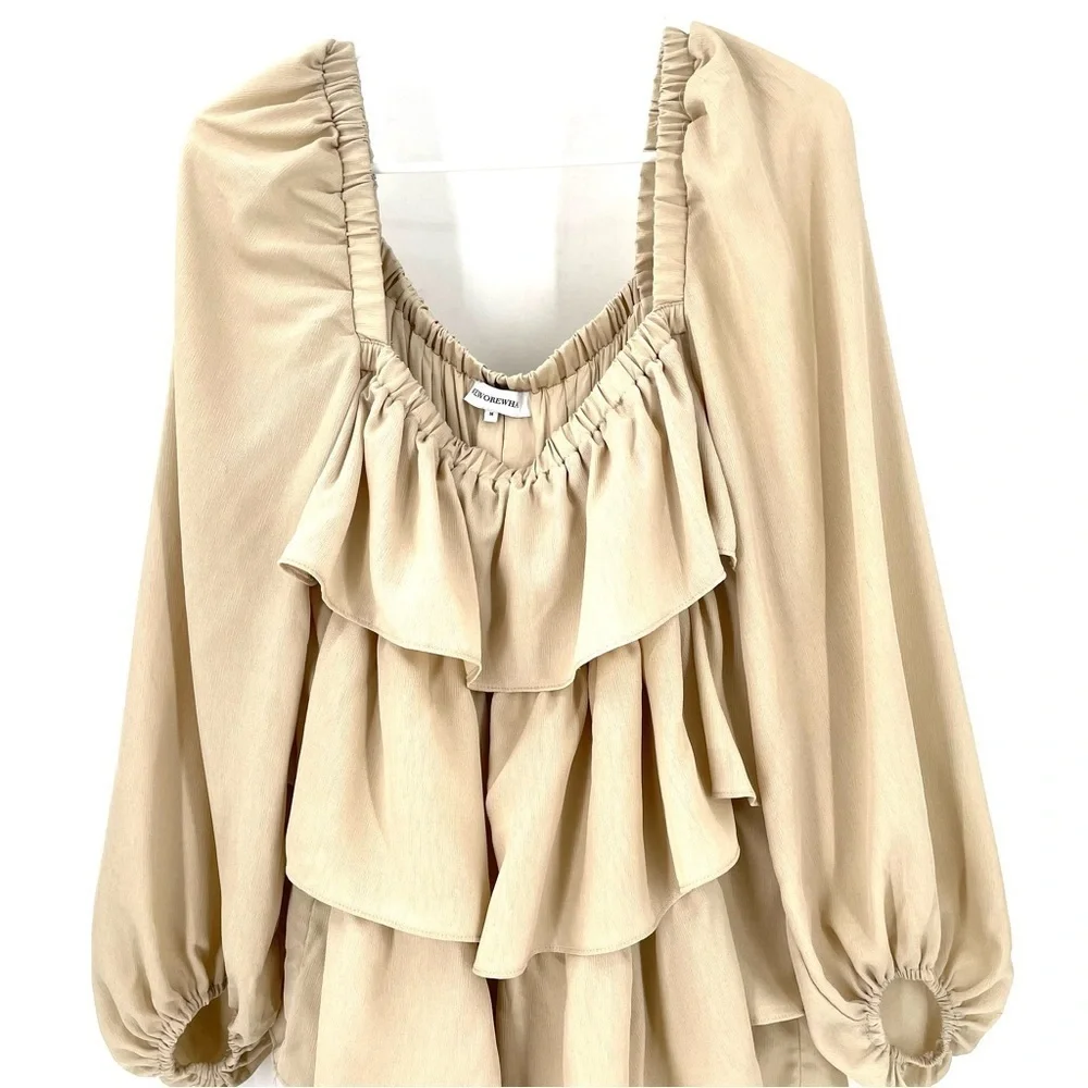 WEWOREWHAT Tiered Long Sleeve Square Neck Mini Dress